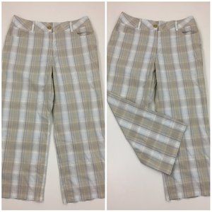 BUGATCHI  Multi Color Plaid Gold Logo Button Bermuda Shorts/Cropped Pants